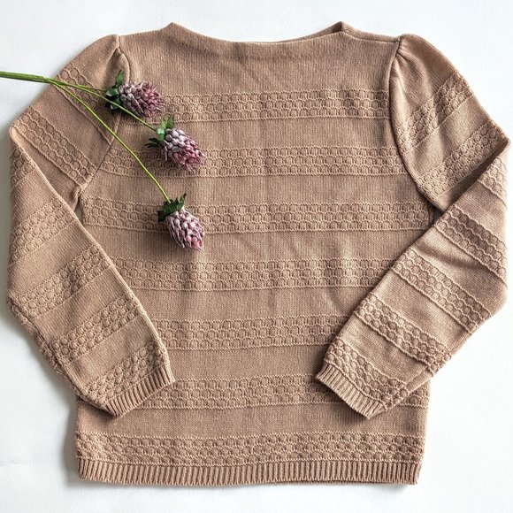 Twee Vintage Sweater Puffed Sleeves Boatneck Taupe 1970s 1980s Knit Grannycore - Picture 6 of 8